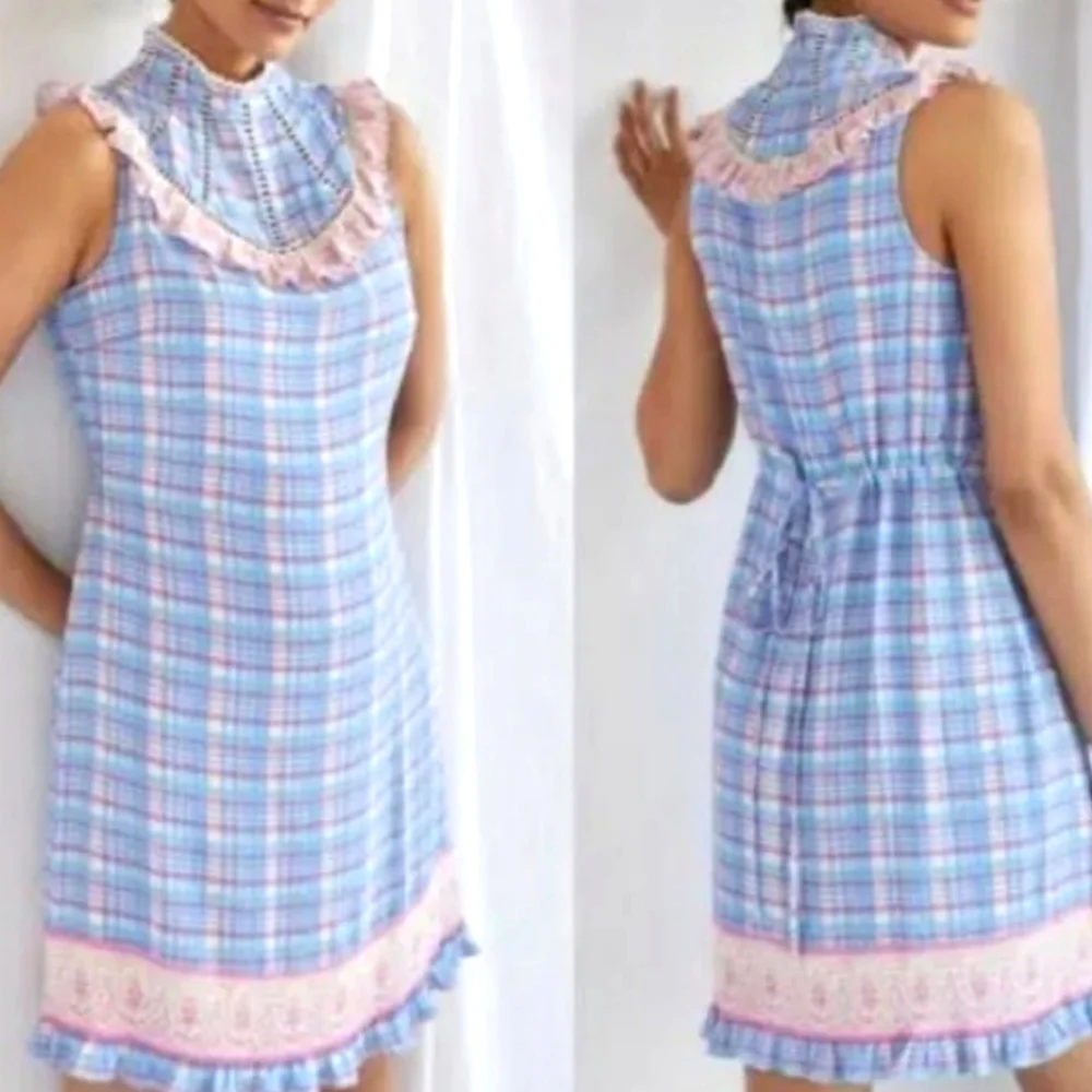 Anthropologie Plenty by Tracy Reese Plaid Ruffle Flower Mini Dress, size xsp. - Picture 1 of 16